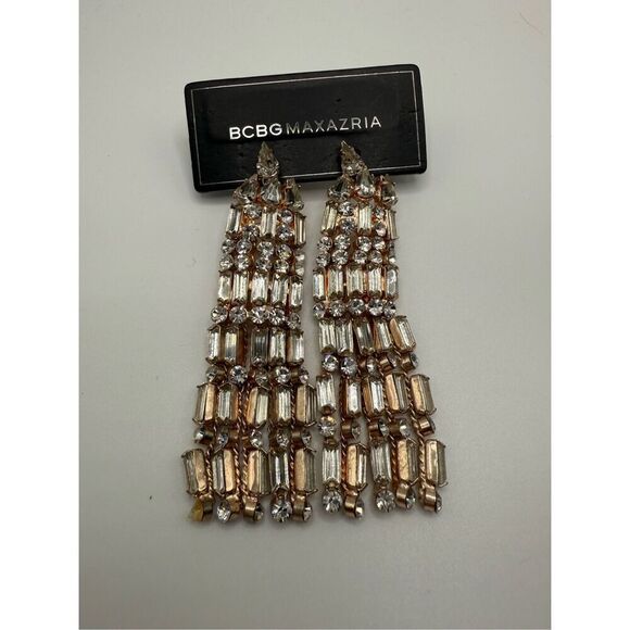 BCBGMAXAXRIA Gold/Crystal Tassel Chandelier Earrings - Picture 1 of 4
